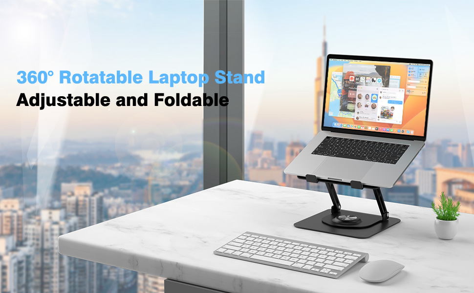 Swivel Laptop Stand for Desk, Adjustable Height Aluminum Computer Stand with 360 Rotating Base