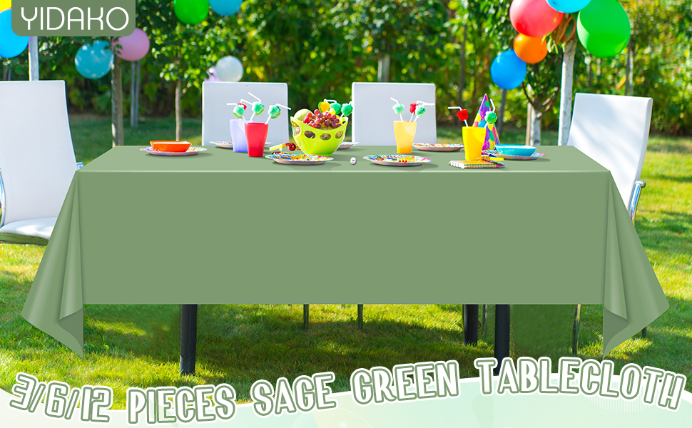 6Pack Sage Green Plastic Tablecloths for Rectangle Tables