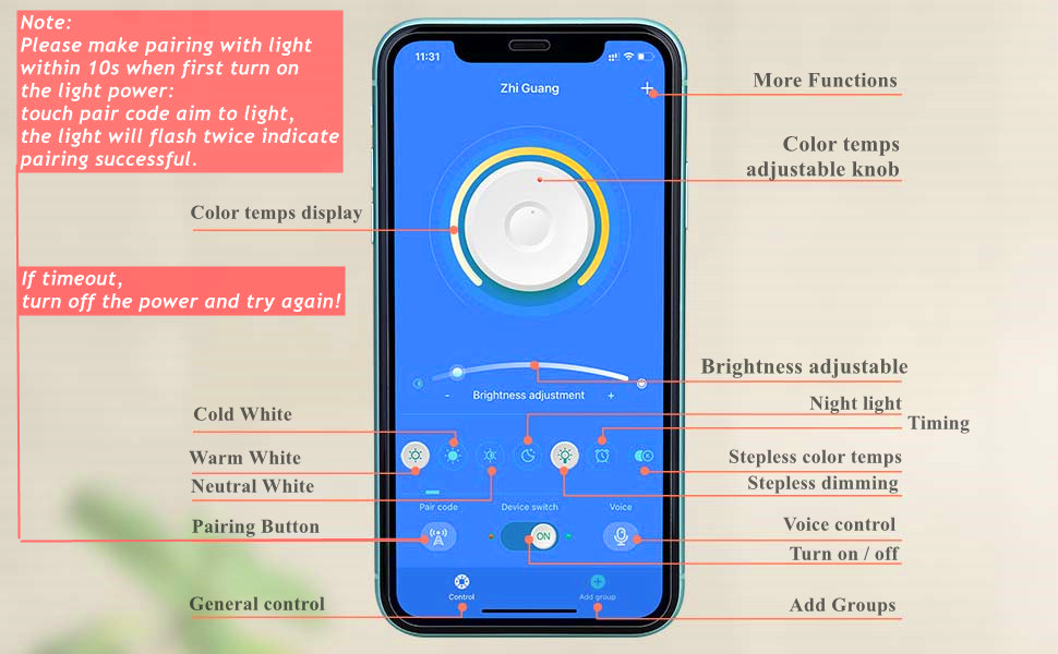 Lightess Led Wall Light 2.4G Remote/App Control Stepless Wall Lamp