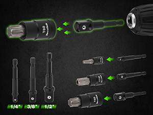 1/4"Dr, 3/8"Dr, 1/2"Dr. Impact Drill Adapters