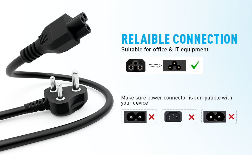 Cablet 1.5M Black 3 Pin Laptop Power Cable with 18 AWG & 700W Heavy Duty Universal Power Cable Replacement for Charger Adapter Power Cord for Laptop 8 POWER CABLE FOR LAPTOP CHARGING