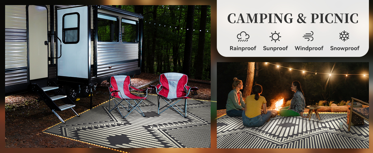 Outdoor Camping Rug Waterproof RV Outdoor Rugs  for Camping
