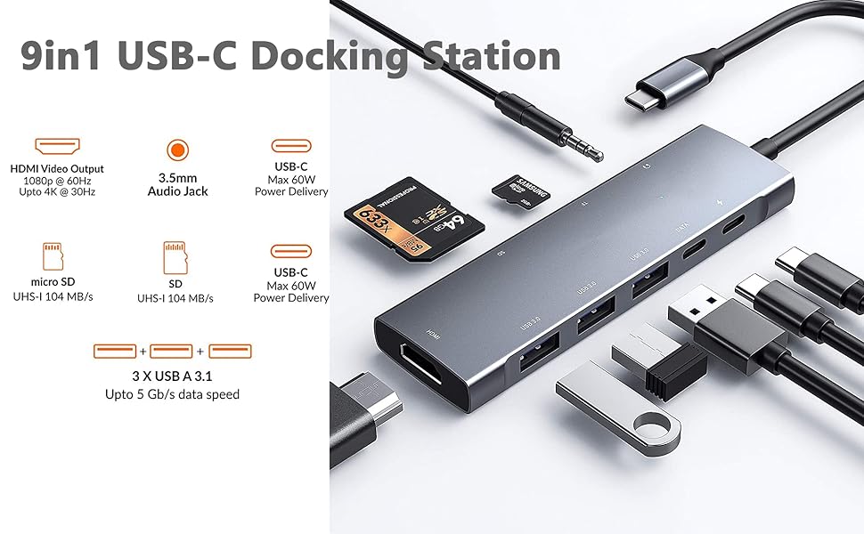USB C Hub Multiport Adapter for iPad Pro MacBook Pro Air M1 20212018