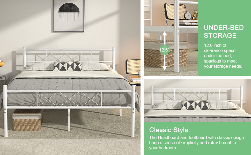 VECELO Queen Metal Platform Bed Frame with Headboard