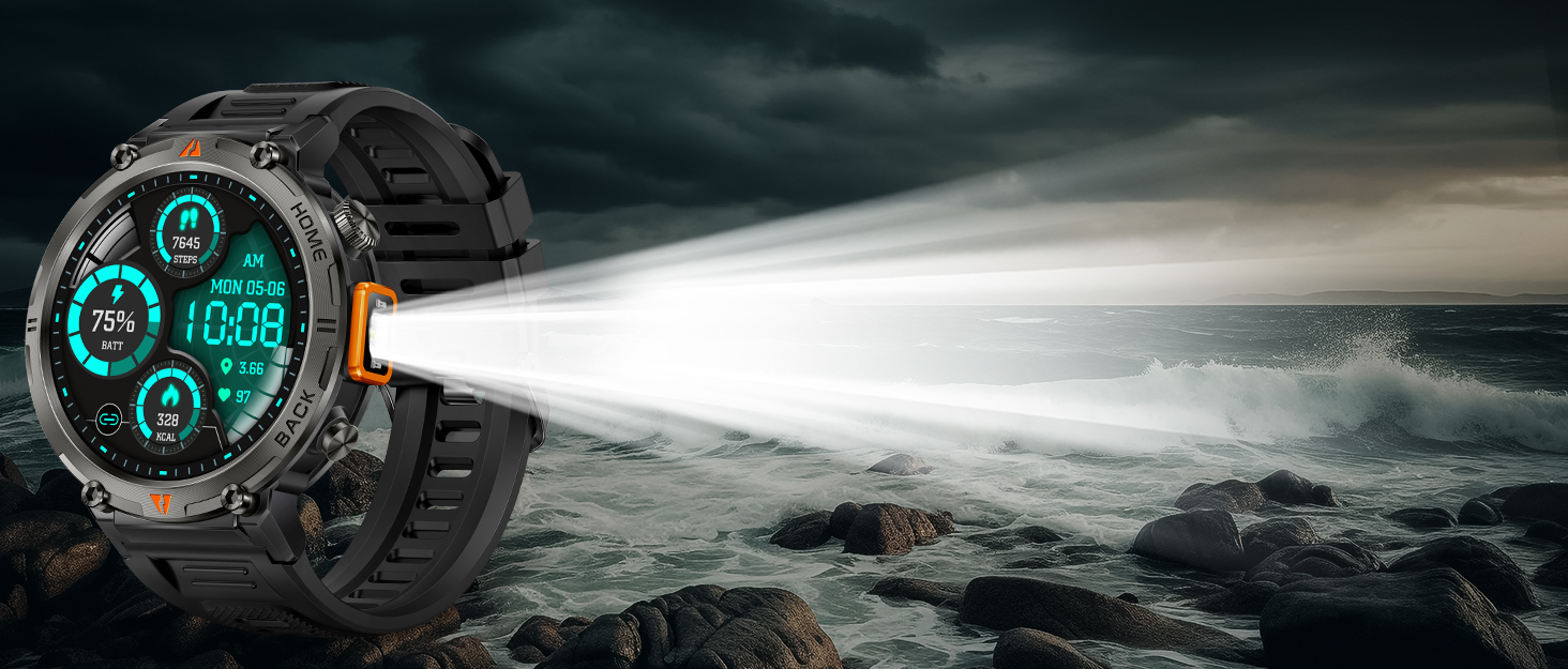 Military Smart Watches for Men 3ATM Waterproof (Built-in GPS) with Call/LED Flashlight,