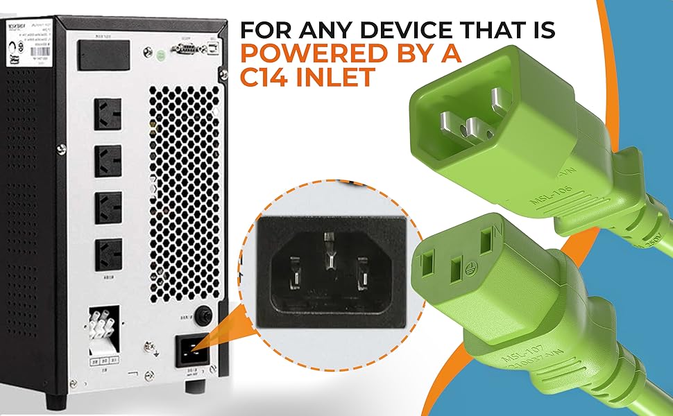 IEC-320 C13 to C14 Heavy-Duty Power Extension Cord 18 AWG 10A/250V SJT