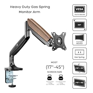 Flowlyf Heavy Duty Premium Monitor Arm height adjustable mount vesa stand 45 inch walnut black