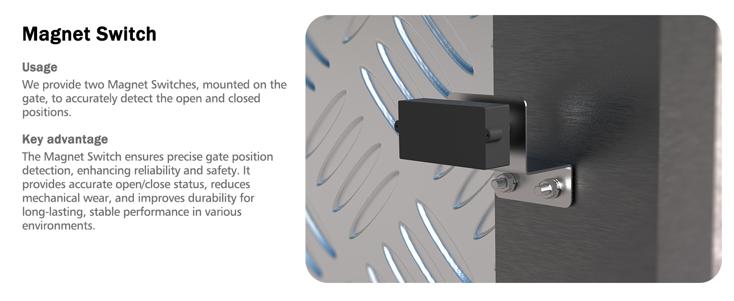 Magnetic limit switch, precise gate position detection, reliable open/close control