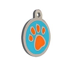 design round paw orange/blue pet id tag