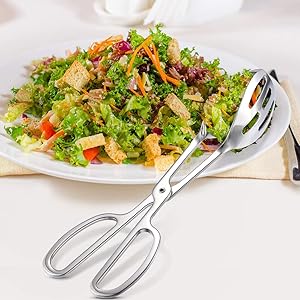 Stainless Steel Food Serving Tongs Bread Tongs with Scissor Handles for Kitchen, Party