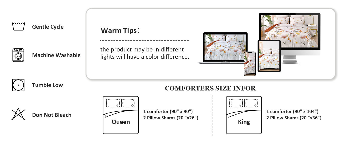 Dinjoy King Size Comforter Set Floral,Burnt Orange Bedding