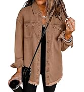 Weinexra Denim Jacket for Women Oversized Boyfriend Jean Jacket Button Up Frayed Hem Shacket Dist...