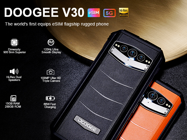 DOOGEE V30　BLACK DOOGEE 5G Rugged Phone V30, eSIM, Dimensity 900 Octa Core
