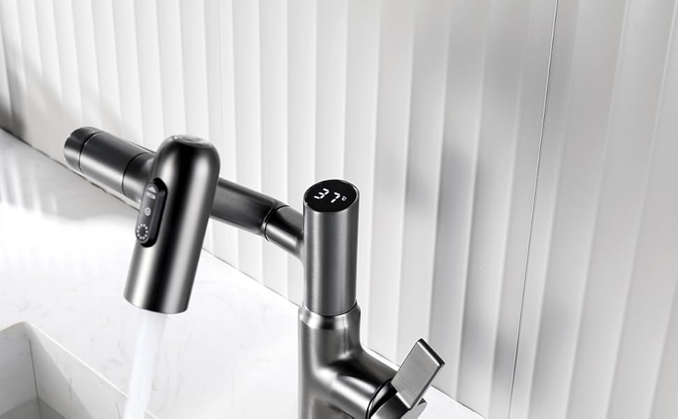 Lefton Rotatable Bathroom Faucet with Temperature Display (Batteries