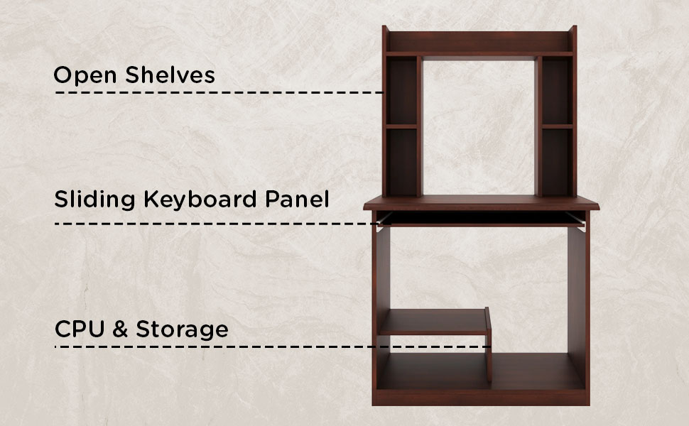 Nilkamal Dion Engineered Wood Computer Table Study Desk with Keyboard Tray and 7 Shelves