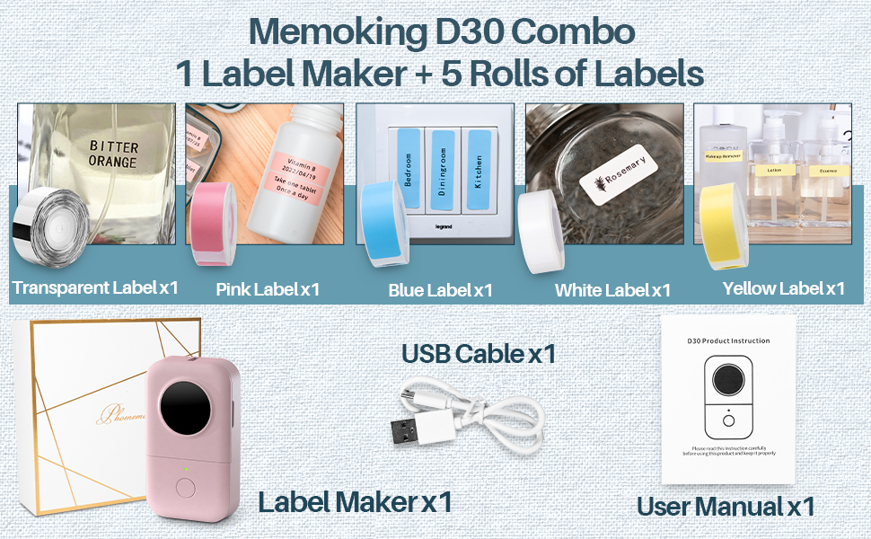 Memoking D30 Label Maker Set5 Rolls Labels Included