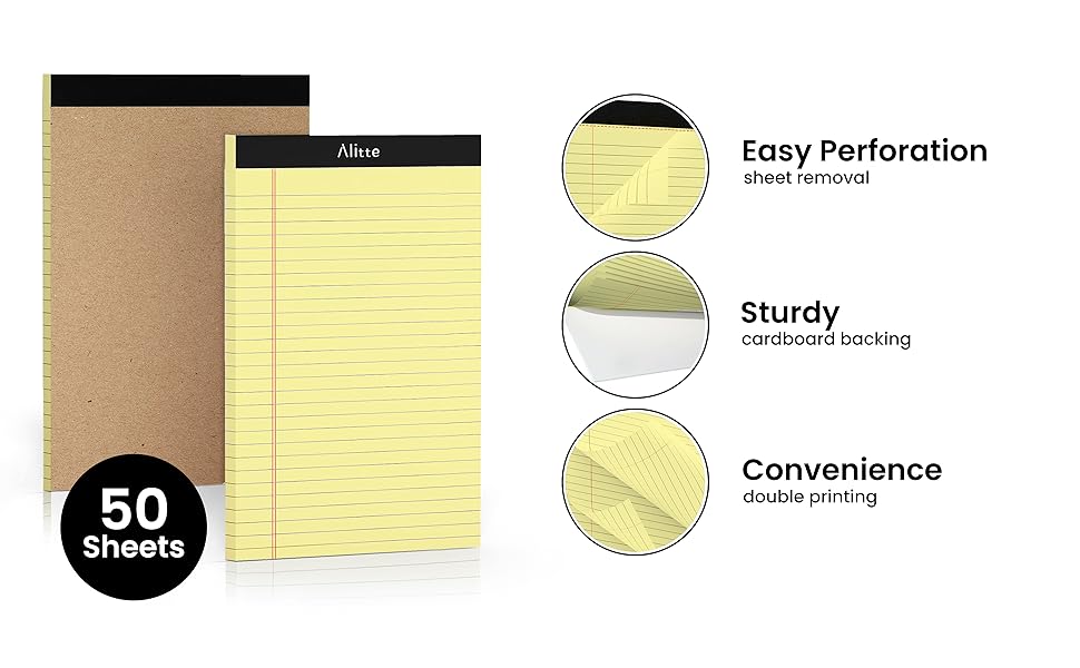 Alitte Yellow Legal Notepads 5x8, Pack of 12 Perforated
