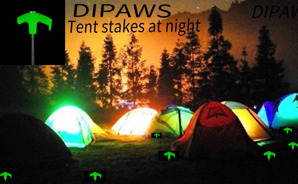 Tent stakes, glow-in-the-dark stakes