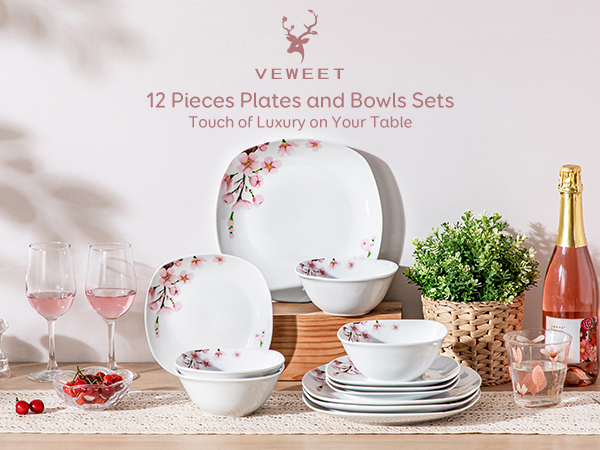 Amazon.com | VEWEET Porcelain Dinnerware Set with Pink