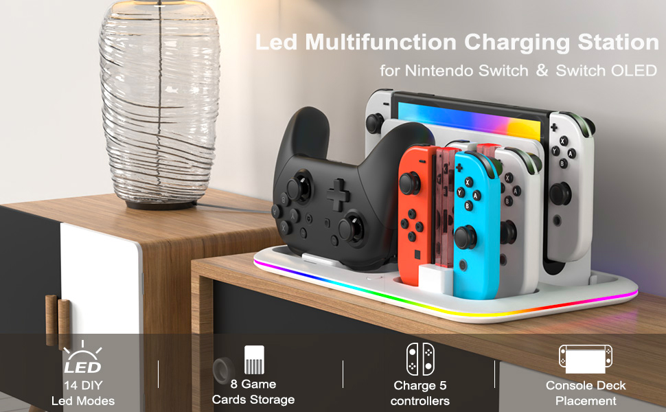 RGB Switch Controller Charger for Nintendo Switch & OLED with Led Light