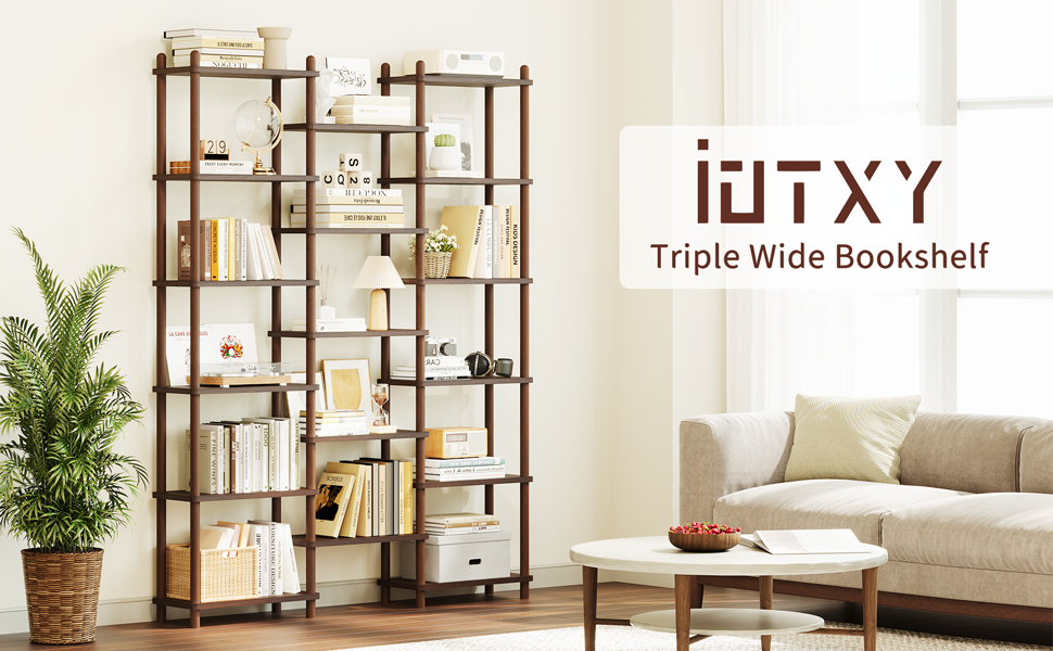 Wooden triple-column bookshelf