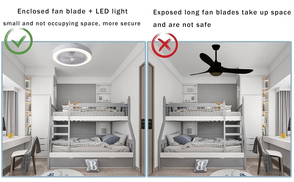 POWROL Reversible Ceiling Fans with Lights, Flush Mount Ceiling Fans