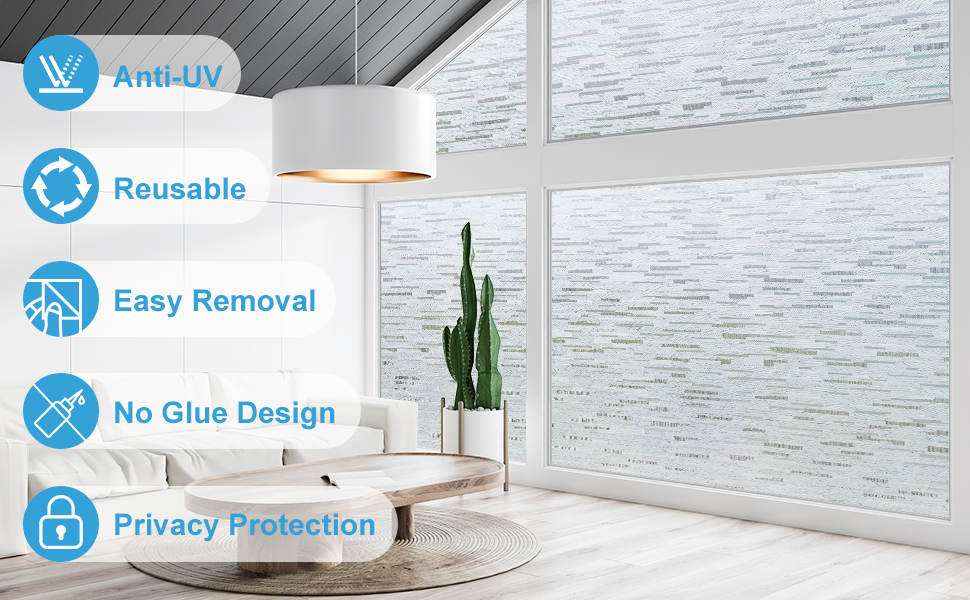 rabbitgoo Window Privacy Film, Static Cling Frosted Window