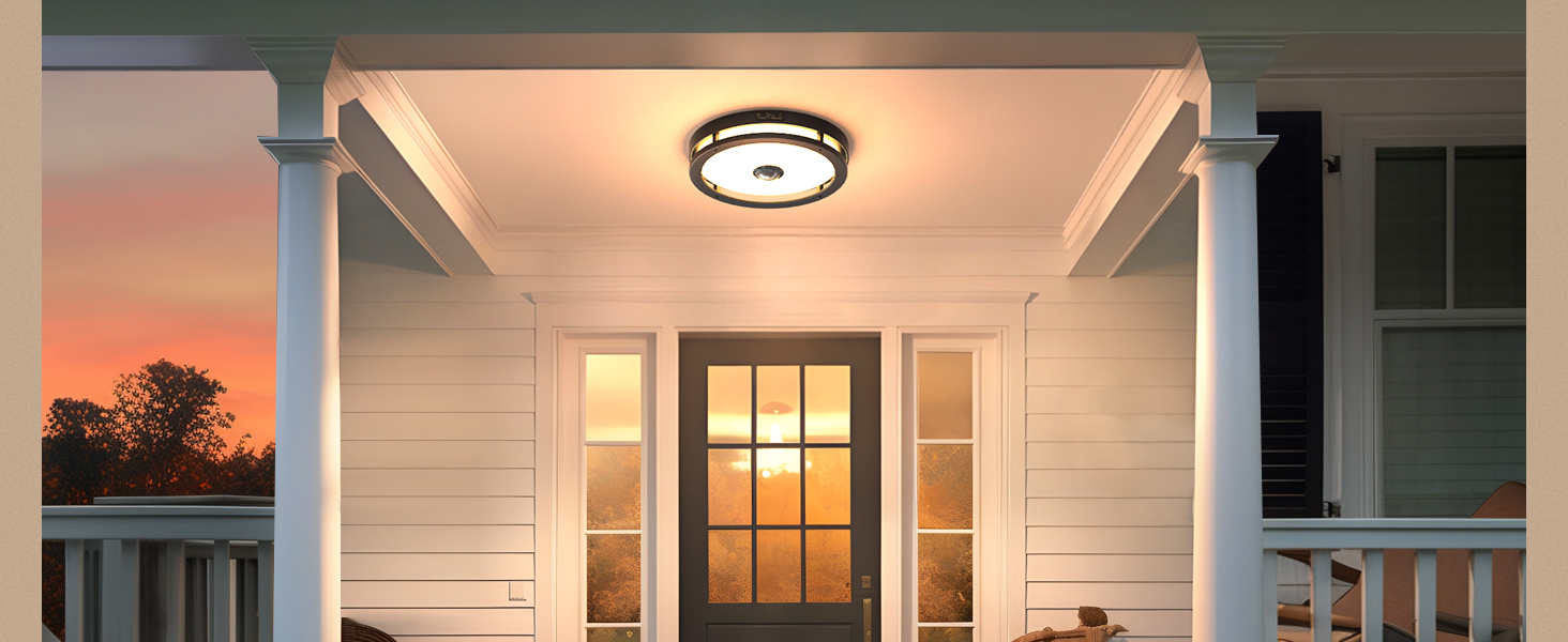 Slypadan Outdoor Motion Sensor Flush Mount Ceiling Light, LED 13.5W Ceiling Light Fixture