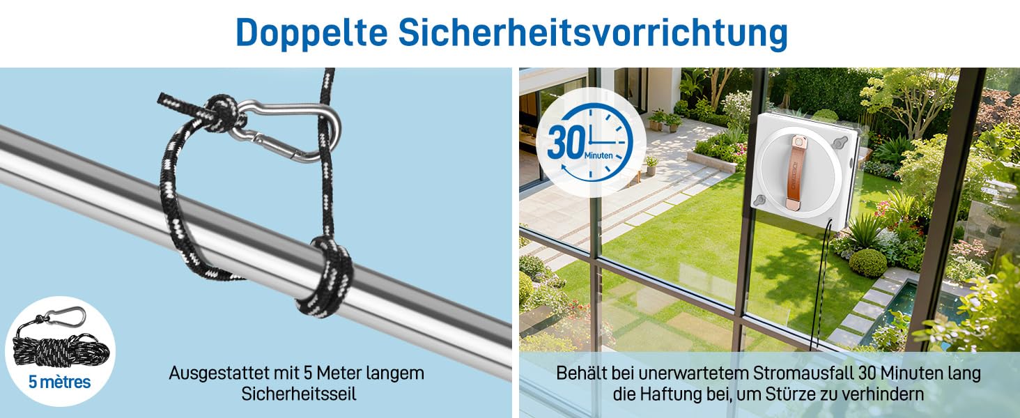 Der Text lautet „Doppelte Sicherheitsvorschrift“. Mehrere technische Diagramme und Bilder zeigen die Installations- oder Montageschritte einer scheinbar Sicherheitseinrichtung oder eines Sicherheitsmechanismus.