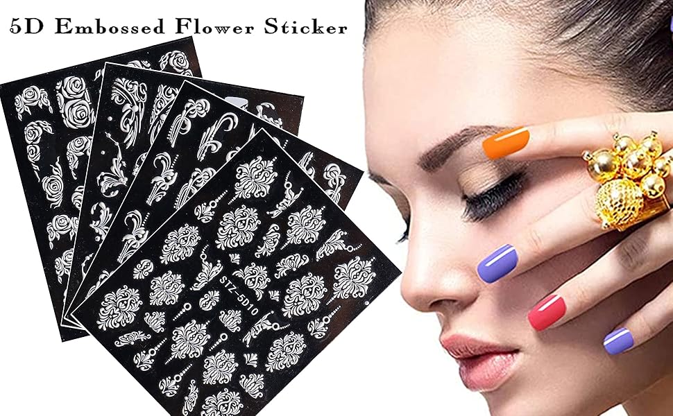 5D retro flower nail stickers