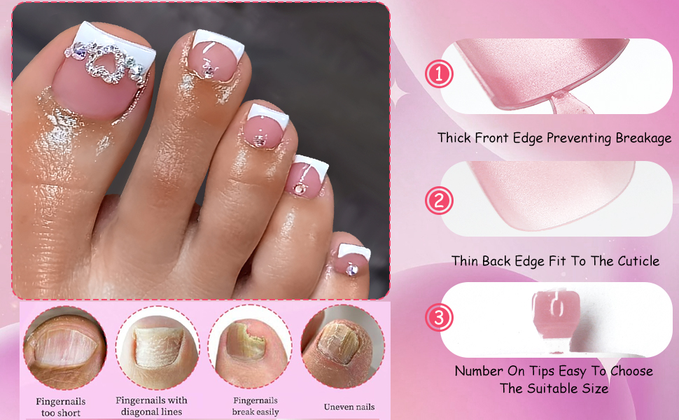 french tip toe nail press ons