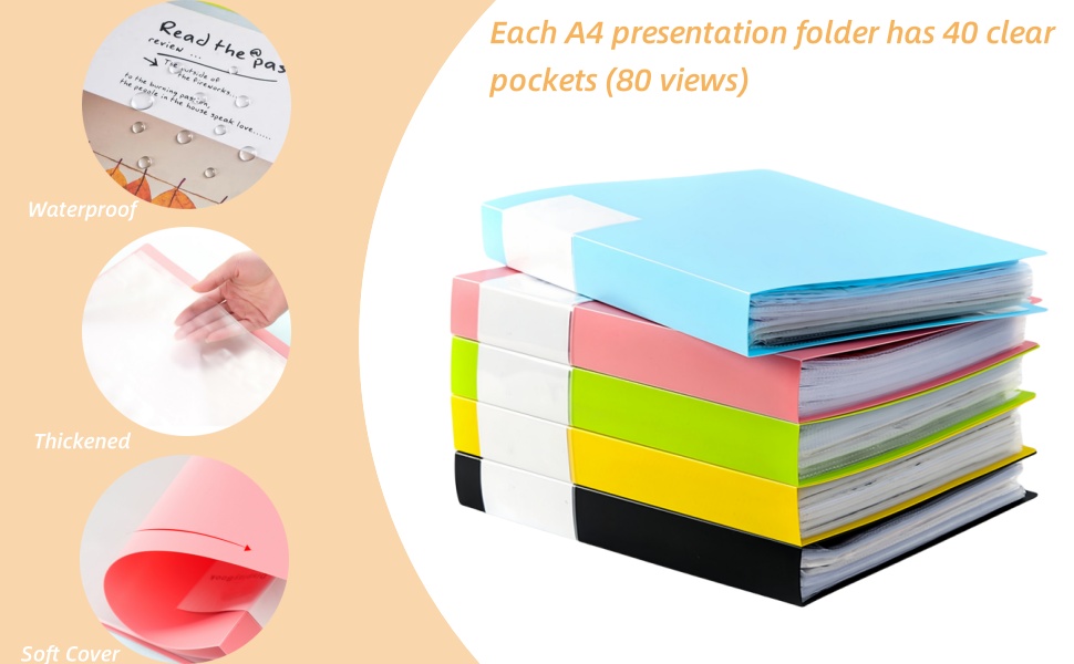 A4 Display Folders, 5 Pack 40 Pockets Display Book with 8 Alphabet