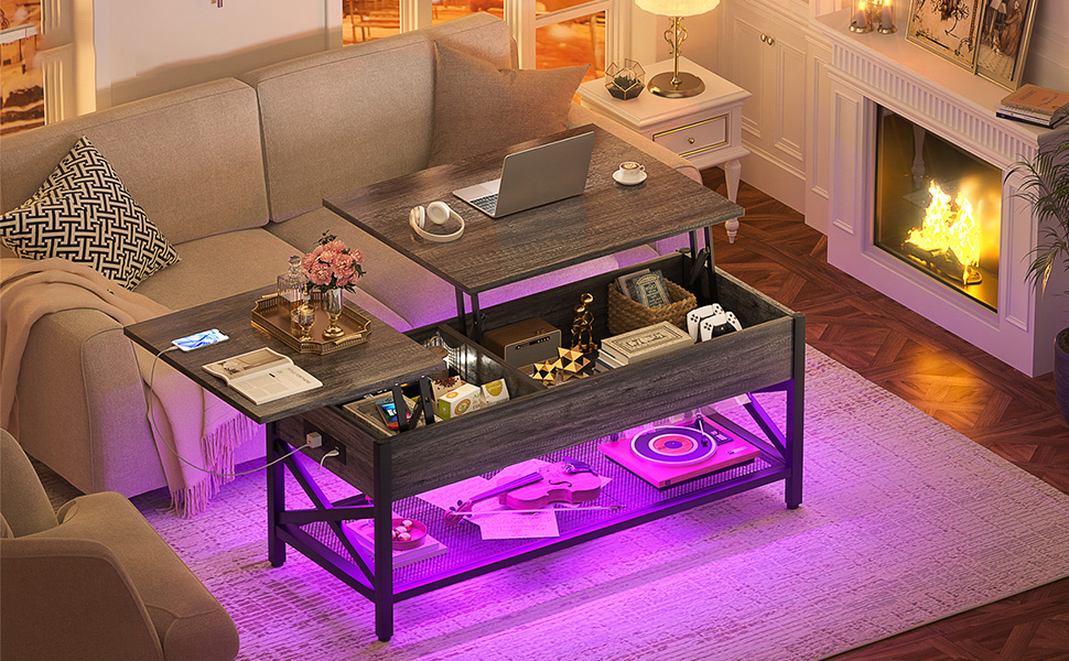 Cyclysio Reversible Lift Top Coffee Table, Living Room Coffee Table