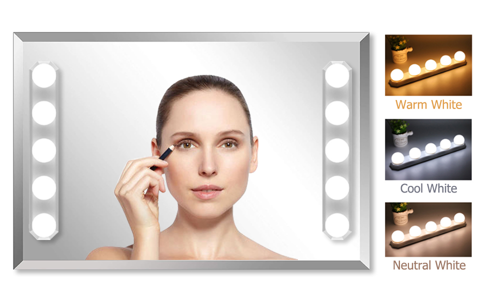 LED Mirror Light, Hollywood Style 5 W Bulb, Dimmable MakeUp Light