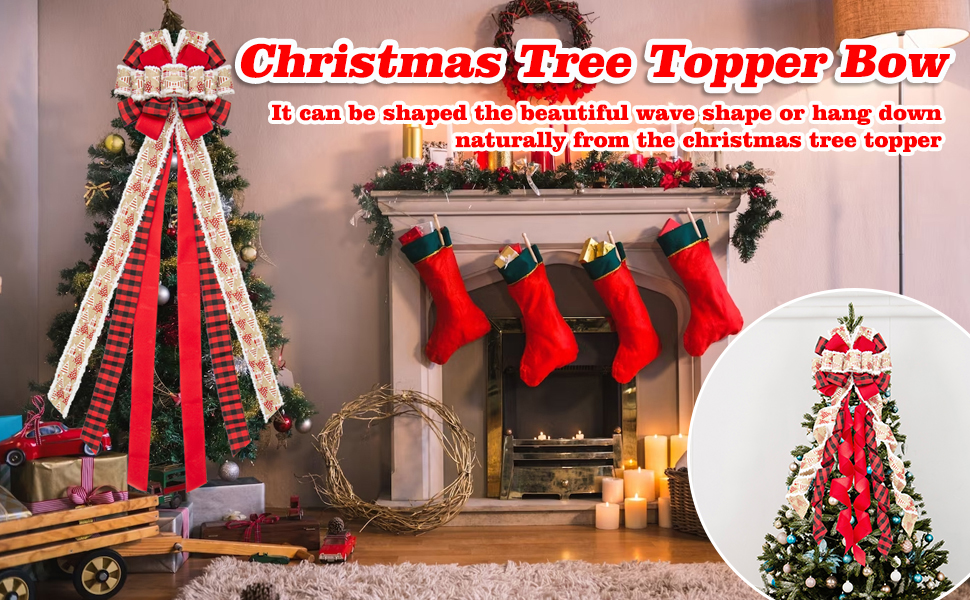 GFT Christmas Tree Topper Bow,53x13inch Large Tree Topper