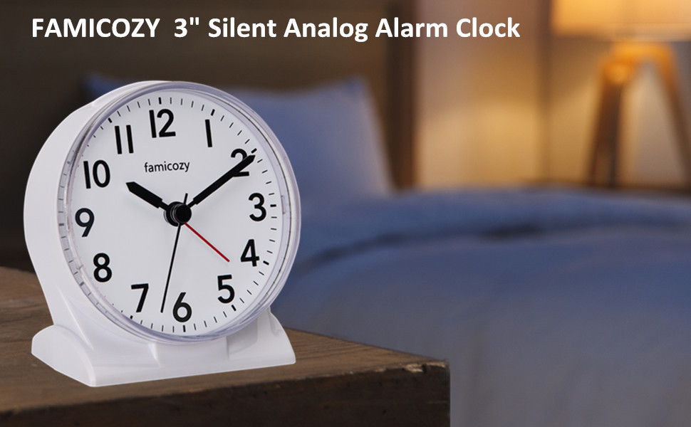 FAMICOZY 3" Small Silent Analog Alarm Clock,Easy to Read