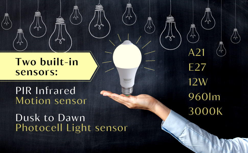 Motion Sensor Light Bulbs with Dusk to Dawn Sensor Indoor Motion