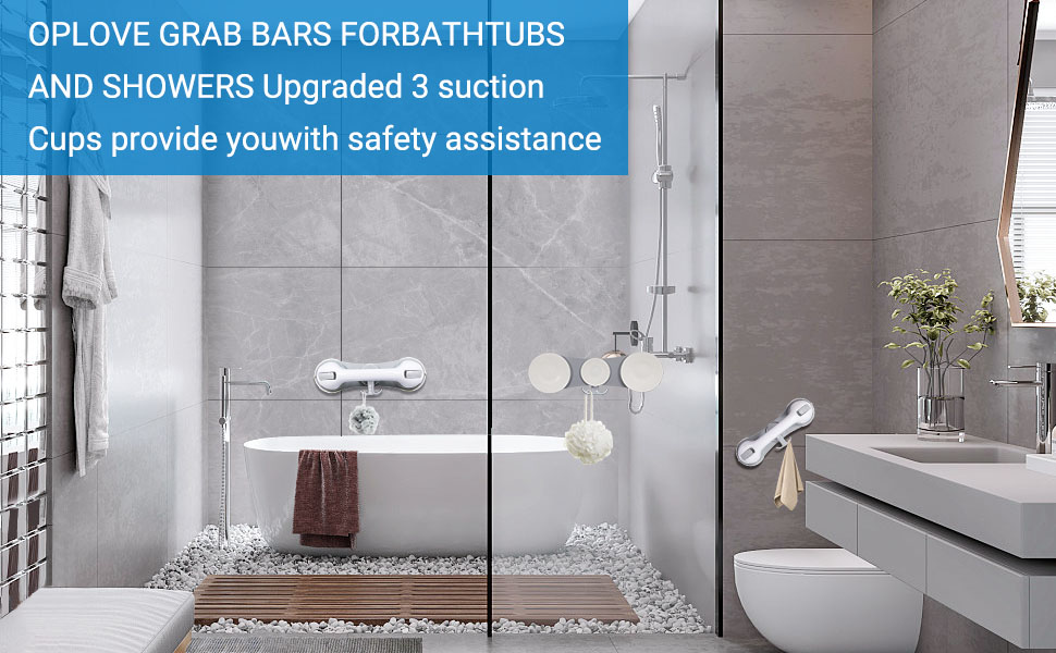 3 Suction Cups Shower Handle for Enhanced Safety Bath & Shower Grab Bars Ideal for