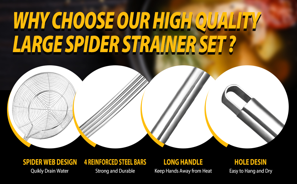 Pack of 2 Large Spider Strainer, Stainless Steel Skimmer Basket,Kitchen Ladle Strainers