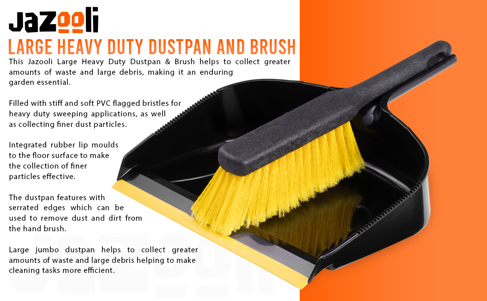 Jazooli Large Heavy Duty Dustpan and Brush Wide Dust Pan Professional