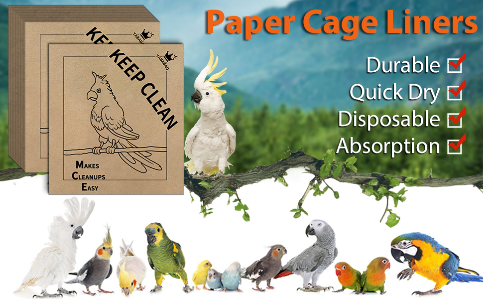 TABABAO Bird Cage Liner, Bird Cage Paper Liners, 10pcs Pre