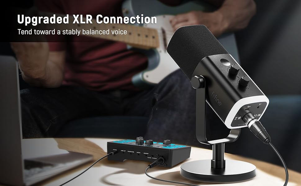 FIFINE XLR/USB Dynamic Microphone for Podcast Recording, PC Computer