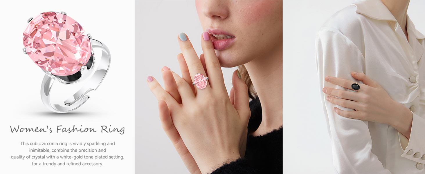 Linawe Fake Diamond Oval Adjustable Ring