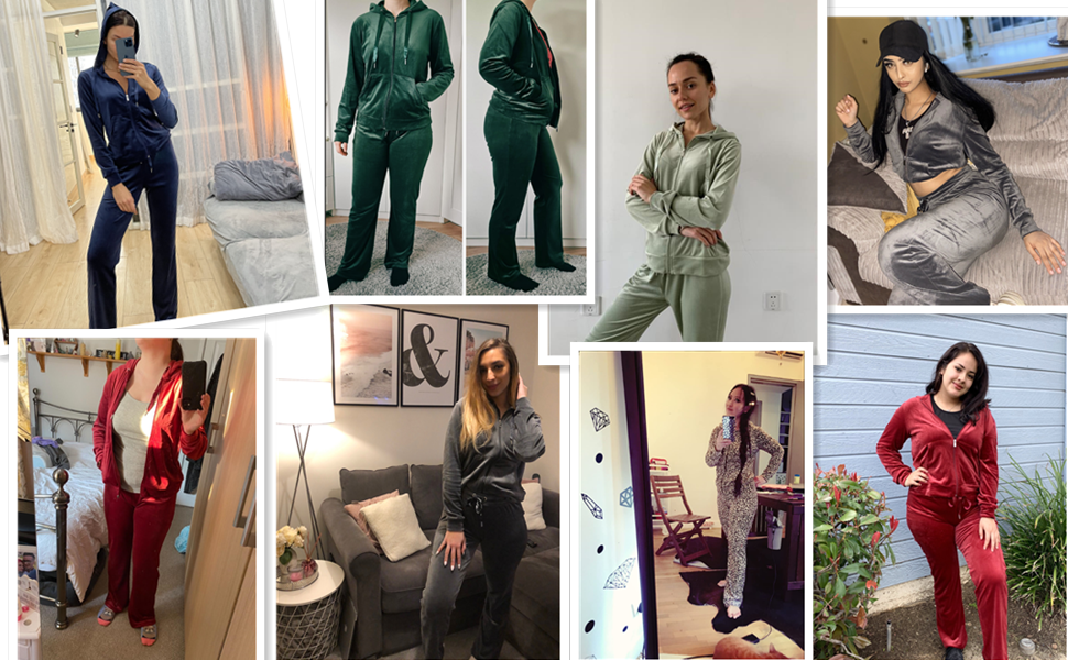 Woolicity Women Velour Tracksuit Set Ladies 2 Piece Zip Up Hoodie and Joggers Bottom Outfits
