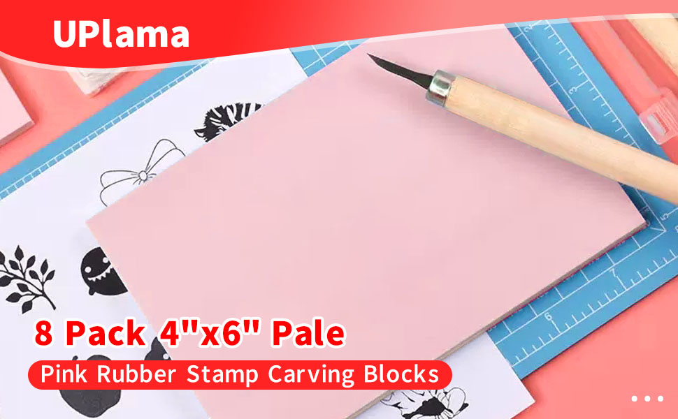 UPlama 8 Pcs Pink Rubber Carving Linoleum Blocks Rubber
