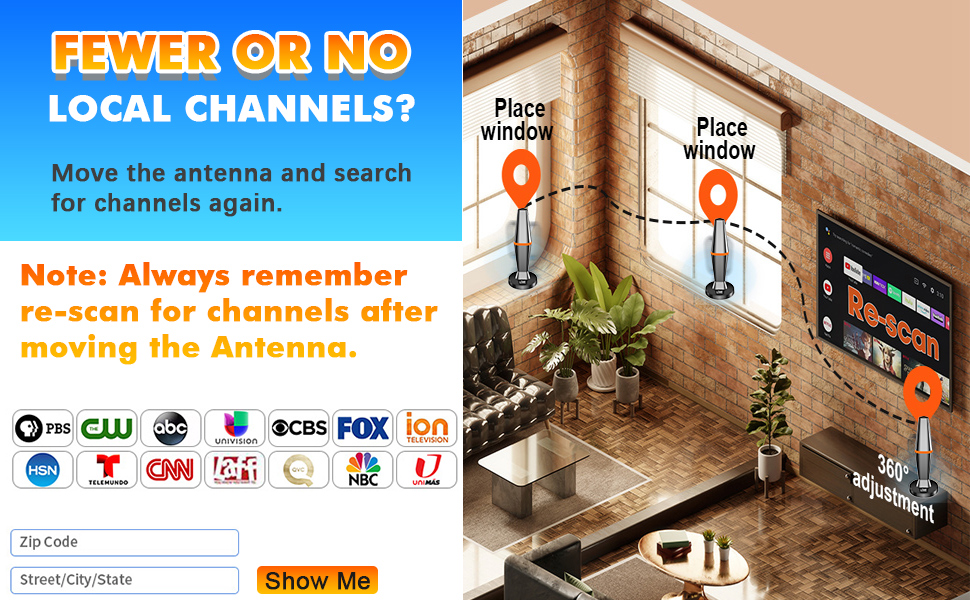 Move the antenna and search for channels again.