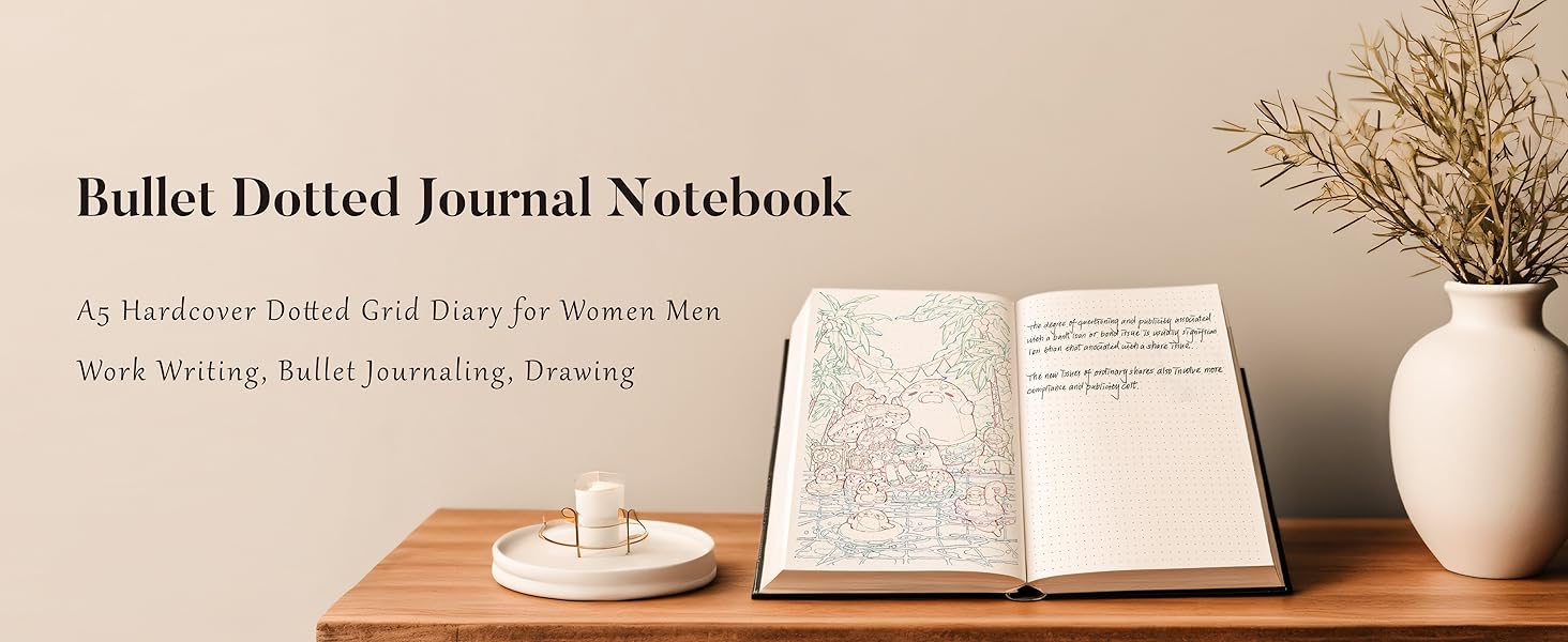 TIEFOSSI Bullet Dotted Journal Notebook, 160gsm 256