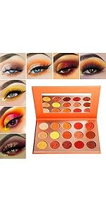 red yellow orange eyeshadow palette- Afflano coral orange pallet 15 colors