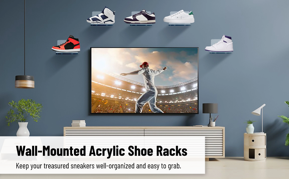 Homaisson 6 PCS Floating Shoe Display Shelves, Clear Acrylic Sneaker Shelves