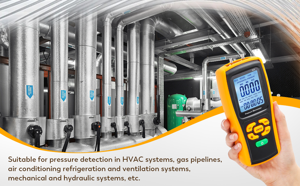 Bonoutil Digital Manometer Gas Pressure Tester Manometer HVAC Dual Port